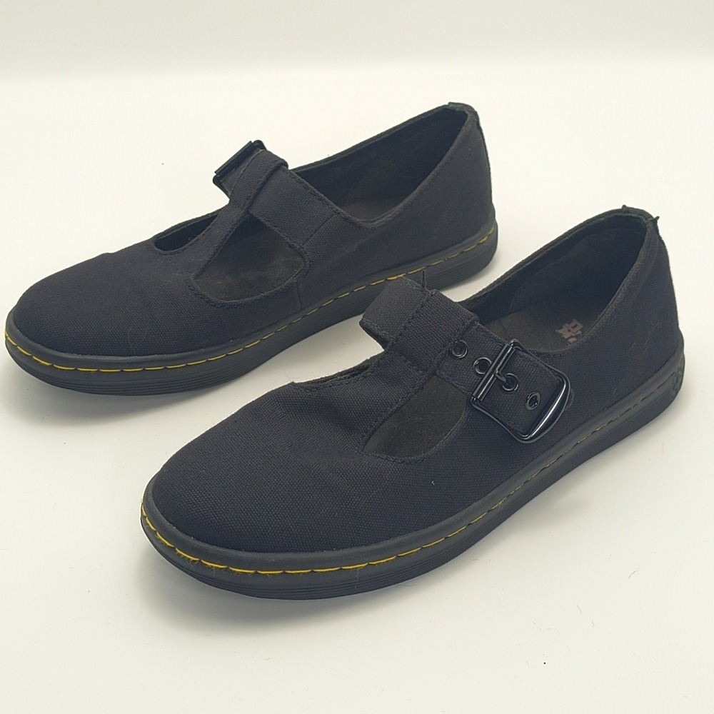 Dr Martens Woolwich Black Canvas Mary Jane T-Strap Shoes Womens 7 AW004 SK01R - Picture 3 of 16